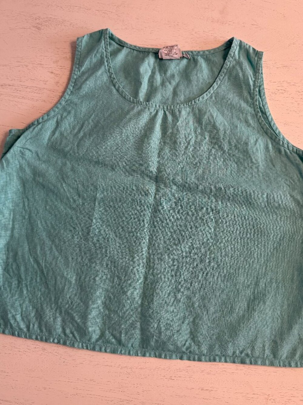 Hot Cotton 100% Linen Aqua Blue Sleeveless Top Size Large